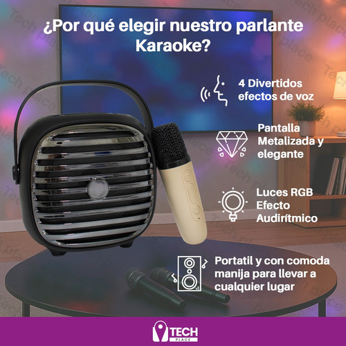 Parlante Vintage Bluetooth Karaoke Con Radio Y Micrófono Led
