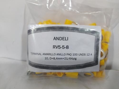 Terminal Tipo Anillo Amarillo 8.4mm Para Cable 12/10 Andeli