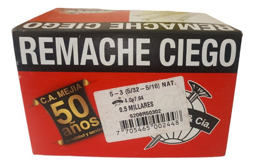 Remache 5-3 Ciego 5/32 X 5/16 (4x7.94mm) Precio 500 Und