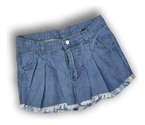 Short Pollera Tableada Mini Falda Jean Mujer Tiro Alto Moda