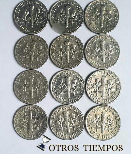 Lote De 12 Monedas De 10 Centavos De Dolar (one Dime)