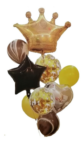 Juego De 9 Globos Con Globo Corona Dorada Estrella Corazon  