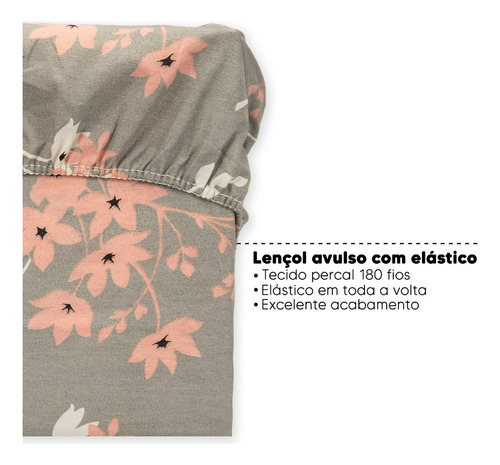 Lençol Casal Avulso Com Elástico Estampado 180 Fios 40 Cm Cor Cerejeira Desenho do tecido Estampas