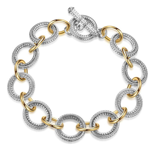 Cable Link Bracelet For Women  Two Tone Circles Chain Bangle