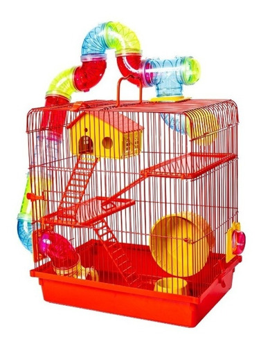 Gaiola Para Hamster Sírio Anão 3 Andares Tubo Vermelho Luxo