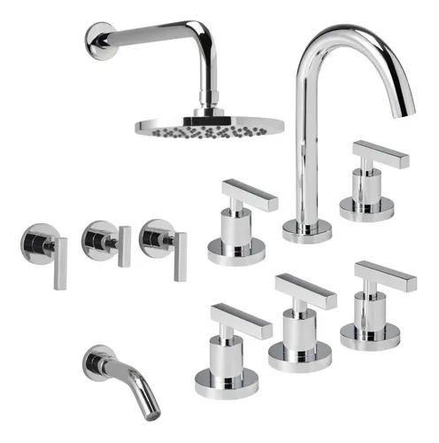 Juego Griferia Baño Completo Aqualaf Aqua Lever + Accesorios