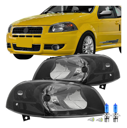 Par Farol Principal + Lâmpada Fiat Siena G4 09 10 À 15 Preto