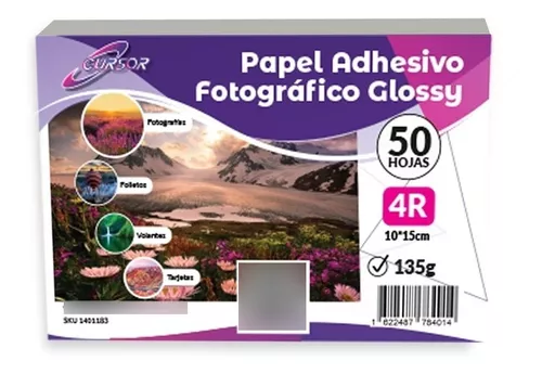 Papel Fotografico Adhesivo 4r 135g 10x15 Cm 50 Hojas Cursor