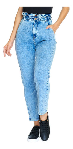 Pantalón Mom Jeans Mujer Fit Mezclilla Stretch Alto Con Reso