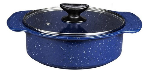 Olla Recta De Acero Vitrificado 22cm C/ Tapa De Vidrio Cinsa Color Azul