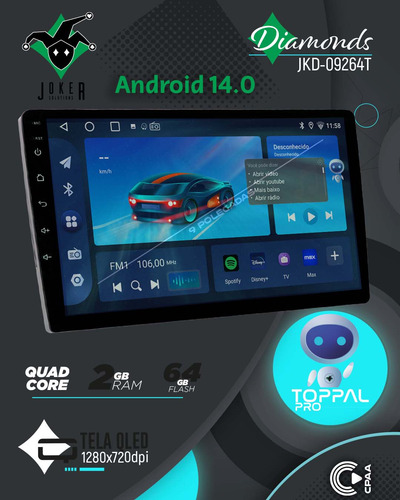 Multimidia Doblo 2002/2021 Android 14 2gb 64gb Voz 9p C/can