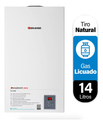 Calefont 14 Litros Templatech Gas Licuado Tiro Natu Splendid