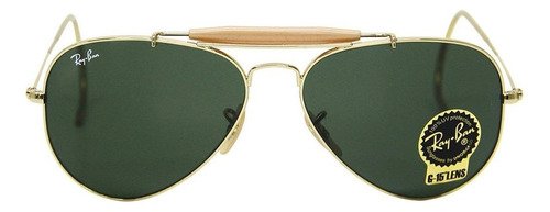 Gafas de sol Ray-Ban Aviator Outdoorsman Standard con marco de metal color polished gold, lente green de cristal clásica, varilla polished gold de metal - RB3030