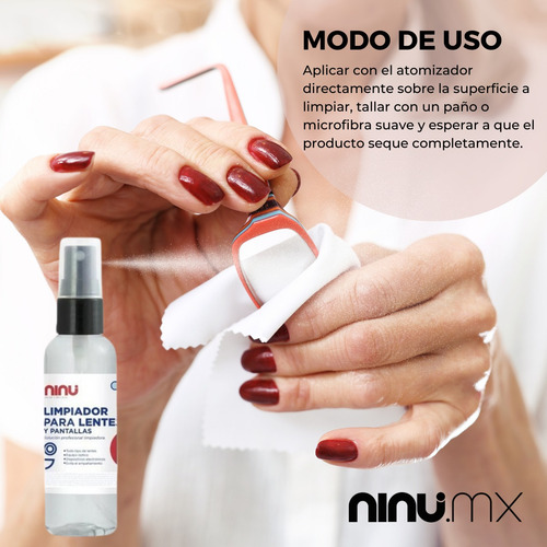 Imagen 2 de 3 de Liquido Para Limpiar Lentes Ninu 125 Ml Con Atomizador
