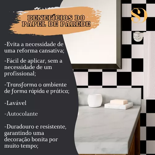 Papel De Parede Lavável Mini Xadrez Preto E Branco 18M em Promoção