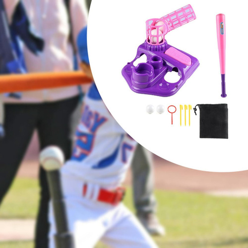 W Máquina Lanzadora Con 4 Pelotas Blandas Y Bate, Violeta