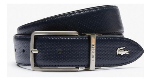 Cinturón de piel reversible Lacoste para hombre y hebilla grabada en azul oscuro, tamaño 100 cm