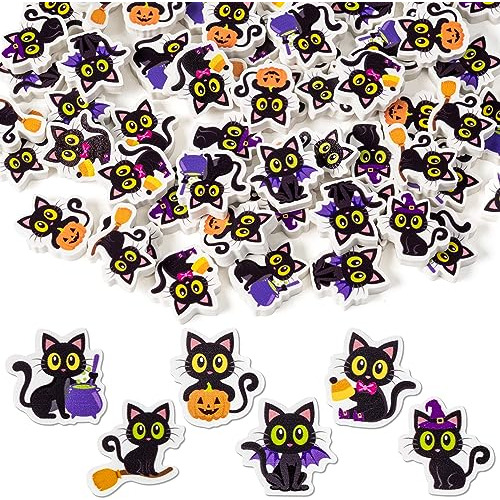 60 Piezas De Mini Borradores De Gato Negro De Halloween...