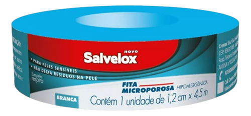 Fita Microporosa Salvelox Hipo Branco 1,2cmx4,5m Kit C/12 Un
