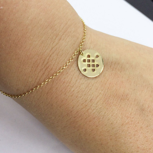 Pulseira Feminina Com Pingente Nó Do Amor Em Ouro 18k Linda