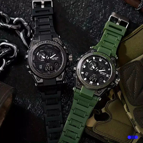 Reloj Táctico Impermeable Dual Analógico Digital Negro