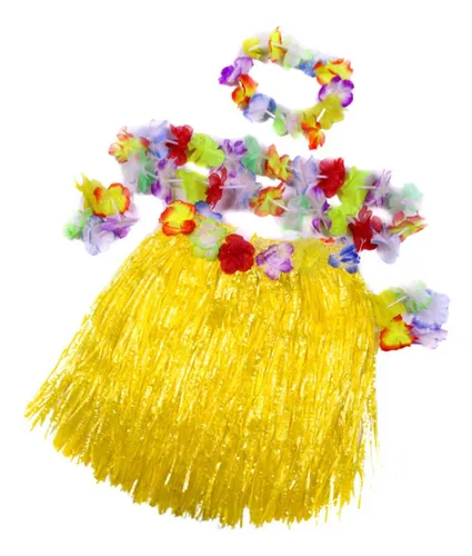 Traje Hawaiano De Falda De Hierba – Set Completo Con Lei, Pulseras Y Corona Para Fiestas Temáticas