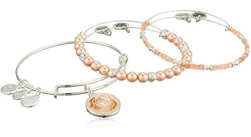 Pulseras Brazalete Conjunto Rosa, Plata Brillante.