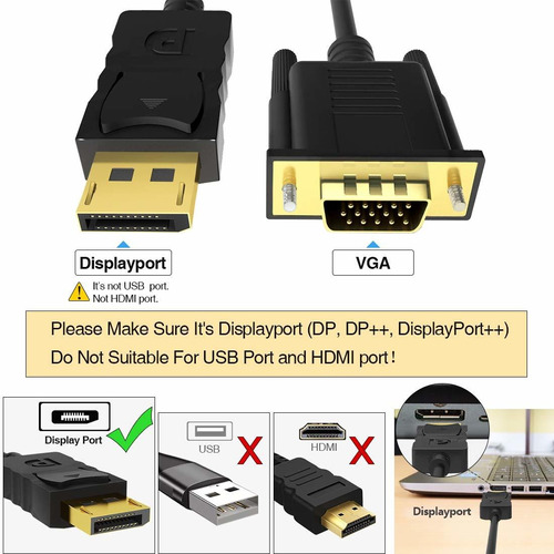 Adaptador de cabo Displayport para Vga, Foboiu Displayport para Vga