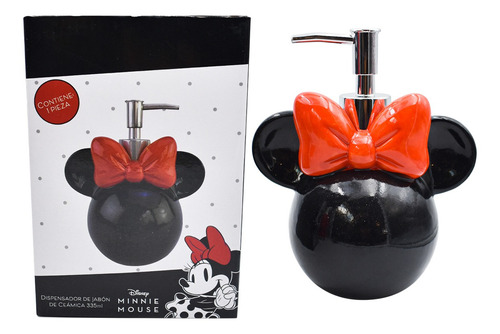 Dispensador De Jabon De Ceramica Disney Minnie 335 Ml Color Negro/Rojo