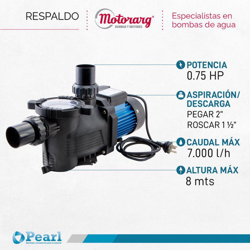 Bomba Pileta Autocebante Pearl Mini Pool 75m 70.000 Lts 0.75
