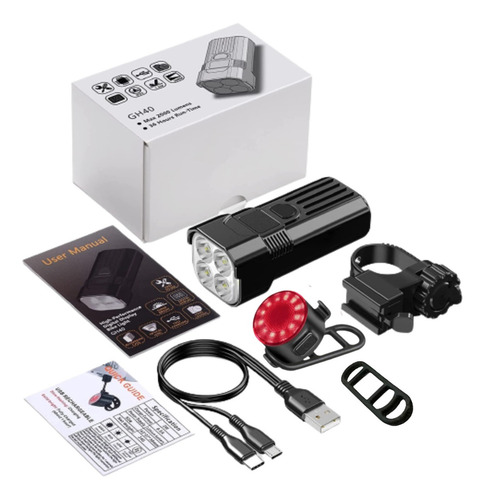 Imagen 4 de 9 de Linterna Luces Bicicleta Recargable 2000 Lúmenes 4 Led