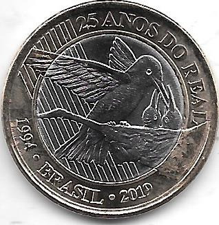 Moneda Brasil 1 Real Año 2019 Bimetalica Pajaro Sin Circular