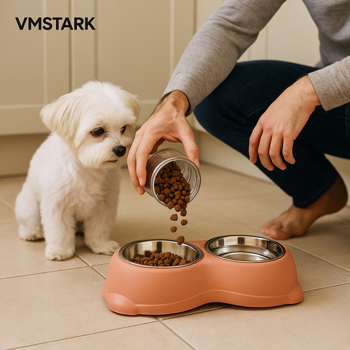 Comedouro Para Cães De Inox Duplo Pote Ração Elevado Rosa
