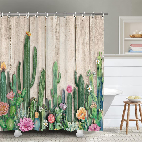 Cortina De Ducha Con Diseño De Cactus, Suculentas, Estilo De