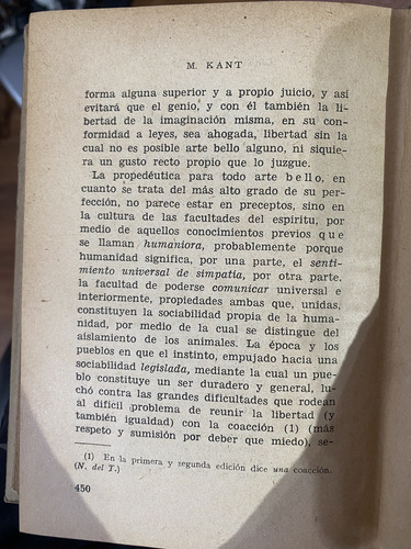 Crítica Del Juicio Kant Traducción Y Prólogo Garcia Morente (Usado)