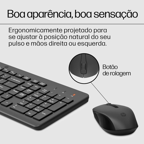 Kit Teclado E Mouse Sem Fio Hp 330 Wireless 2.4ghz Usb Preto