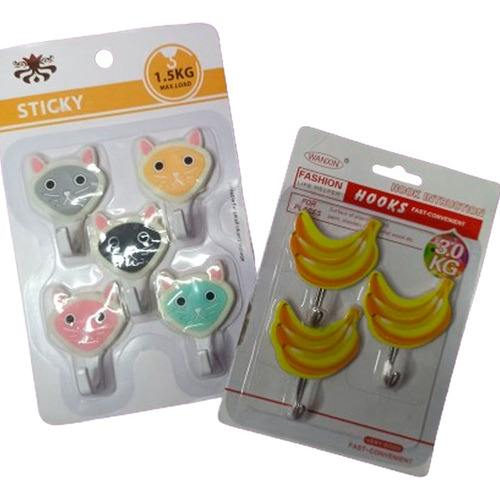 Ganchos De Pared Autoadhesivos De Gato Y Fruta - 8 Pcs