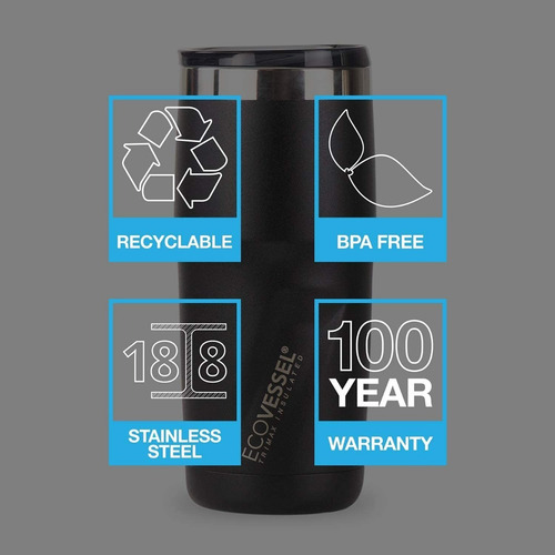 Imagen 5 de 6 de Zonazero Ecovessel Vaso Termico Acero Inox Tapa 473ml Black