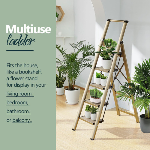Escalera Plegable De 5 Escalones Con Pedales Anchos, Escaler