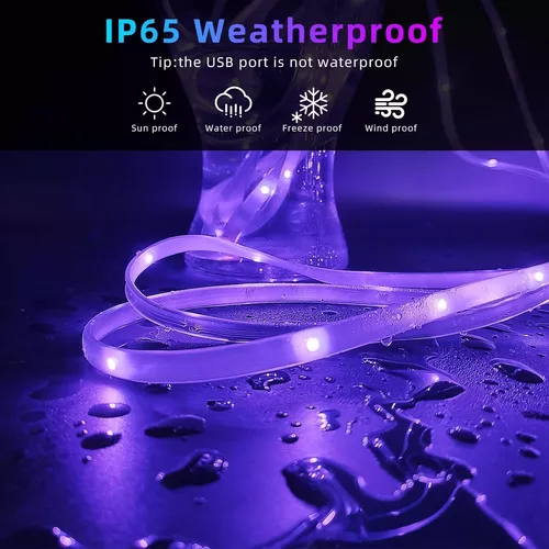 Tira de luces LED para exteriores de 100 pies impermeable, sincronización  de música RGB IP65, tiras de luz LED exteriores impermeables con aplicación