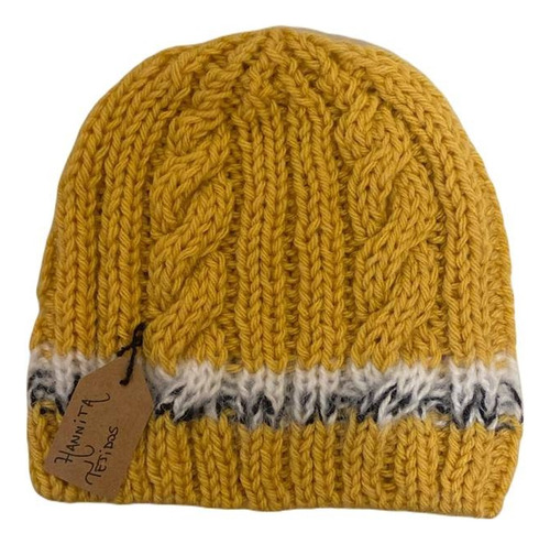 Gorro De Lana Tejido A Mano Artesanal Gm01 Único Adulto Mostaza Rayado