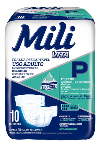 Fralda Adulto Mili Vita P 10 Unidades
