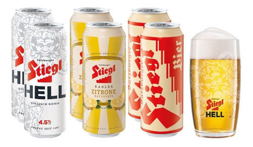 Imagen 1 de 5 de 6 Pack De Cervezas Austriacas Stiegl + Vaso Hell
