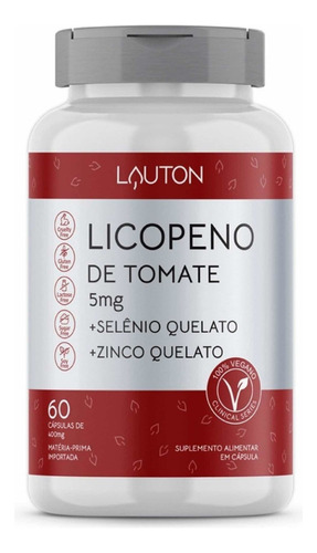 Licopeno De Tomate 5mg C/ Selenio Quelato E Zinco Quelato Sabor Sem Sabor