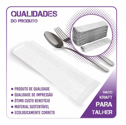 Saco De Papel Branco Liso - Embalagem Para Talher - 1000 Uni