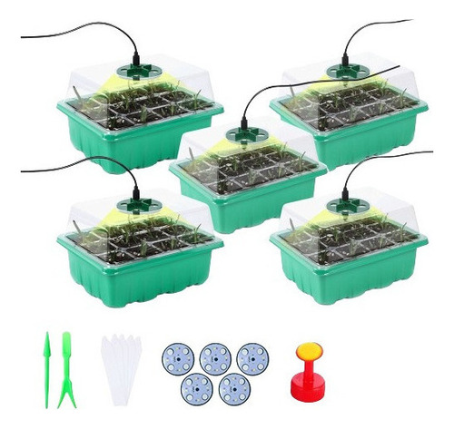 5pcs Plántulas Bandeja De Cultivo Con Luces Con Agujeros