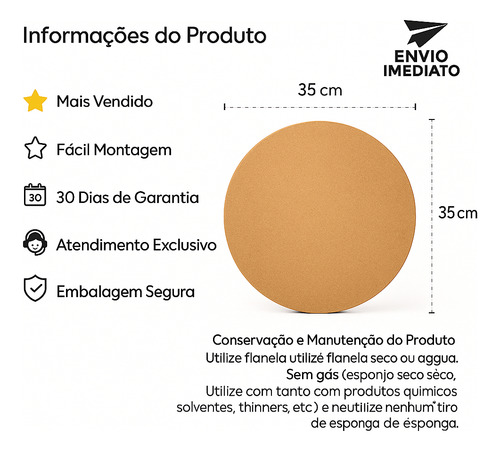 Kit 50 Supla Sousplat 35x35 Cru Circulo Base Mdf 2.5mm