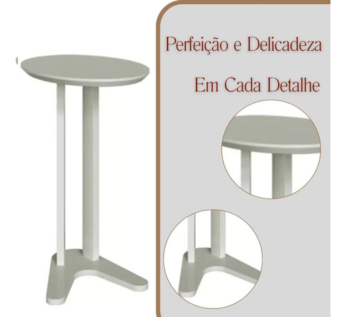 Mesa Auxiliar Lateral Oval 60cm - Off White Cor Branco