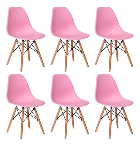 Kit 6 Cadeiras Eiffel Saarinen Wood Pés De Madeira - Rosa