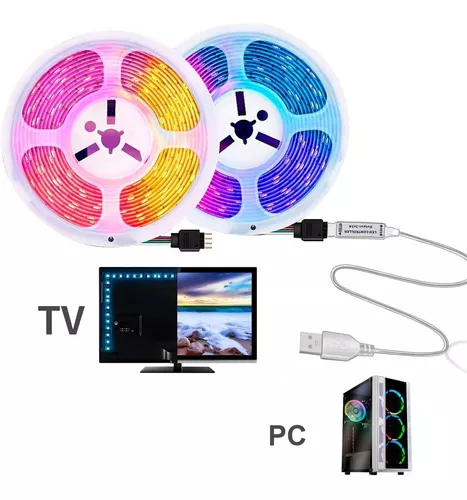 Tira Led Luces Rgb 5050 Usb 2 Metros Decoracion Gamer Tv Pc